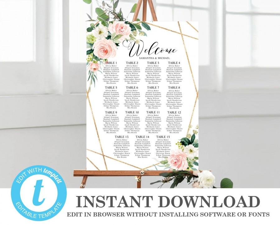 زفاف - Geometric Floral Wedding Seating Chart Template 