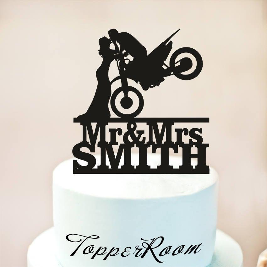 زفاف - Motorcycle Couple Wedding Cake Topper,Motorcycle Cake Topper, Motorbike Cake Topper, wedding cake topper with date,Funny Cake Topper (1160)