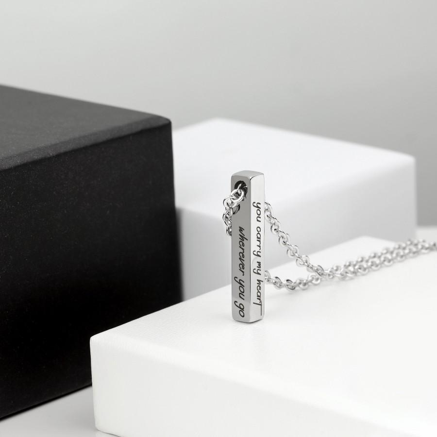زفاف - Silver Plated 4 Sided Bar Necklace 3D Bar Necklace for Men Husband Brother Boyfriend Personalized Couples Name Jewelry - D4SBN-S