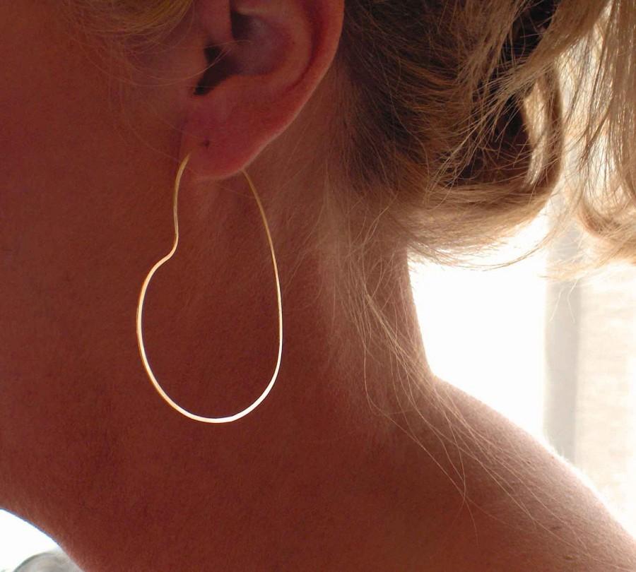 Mariage - Large Gold Heart Hoop Earrings, Large Gold Wire Heart Hoops, Rose Gold Filled, Sterling Silver, Hammered Wire Hoops, Made to Order
