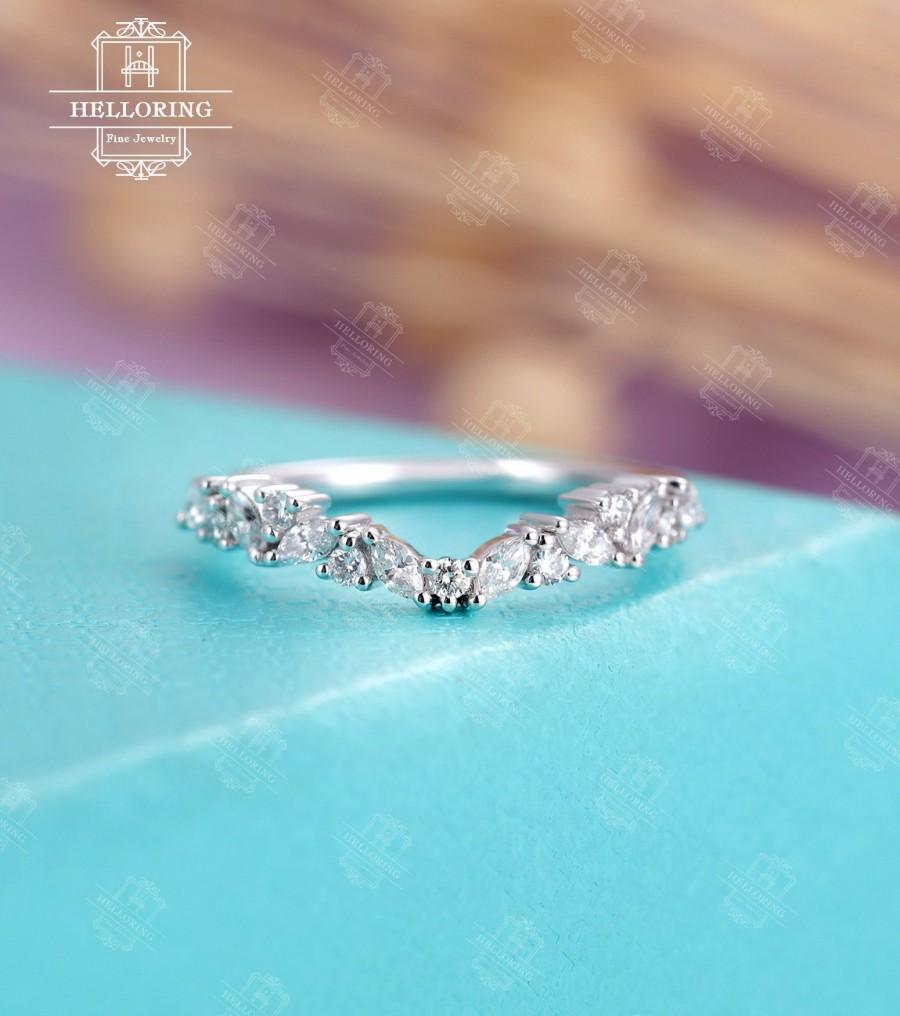 Свадьба - Diamond/moissanite Wedding band, white gold women, marquise cut, vintage band,Matching Stacking  Promise Simple Jewelry Anniversary gifts