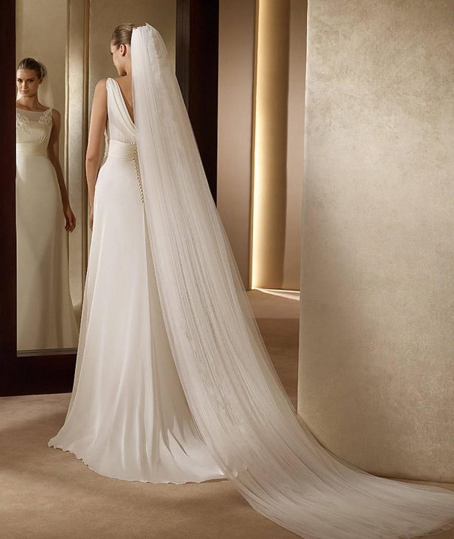 زفاف - Women Gorgeous Soft Bride Bridal wedding Creamy White Ivory 3 OR 2 light layers Hair Head Long Veil hair accessory with Comb 3 meters length