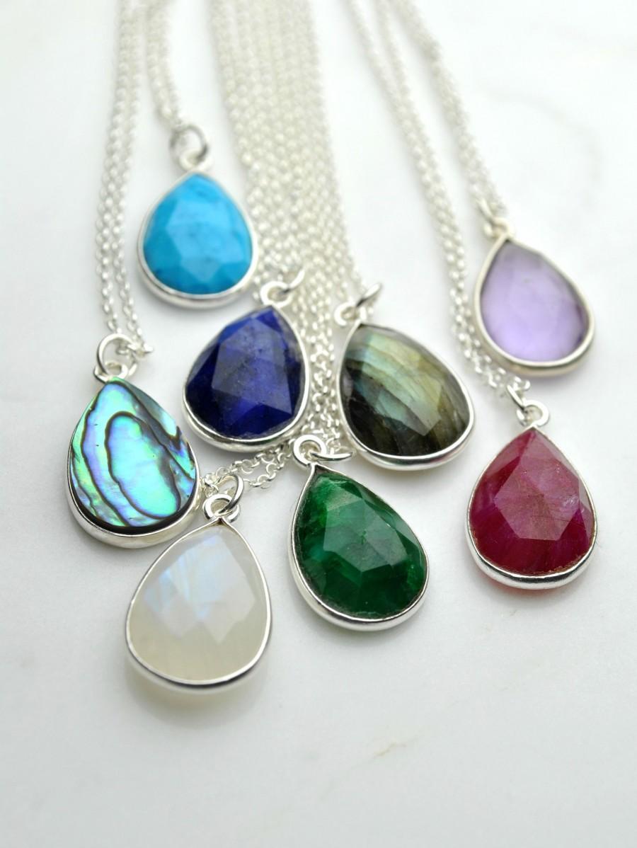 زفاف - Natural birthstone necklace for women, sterling silver, emerald necklace gemstone jewelry gift for women, small drop pendant KN508