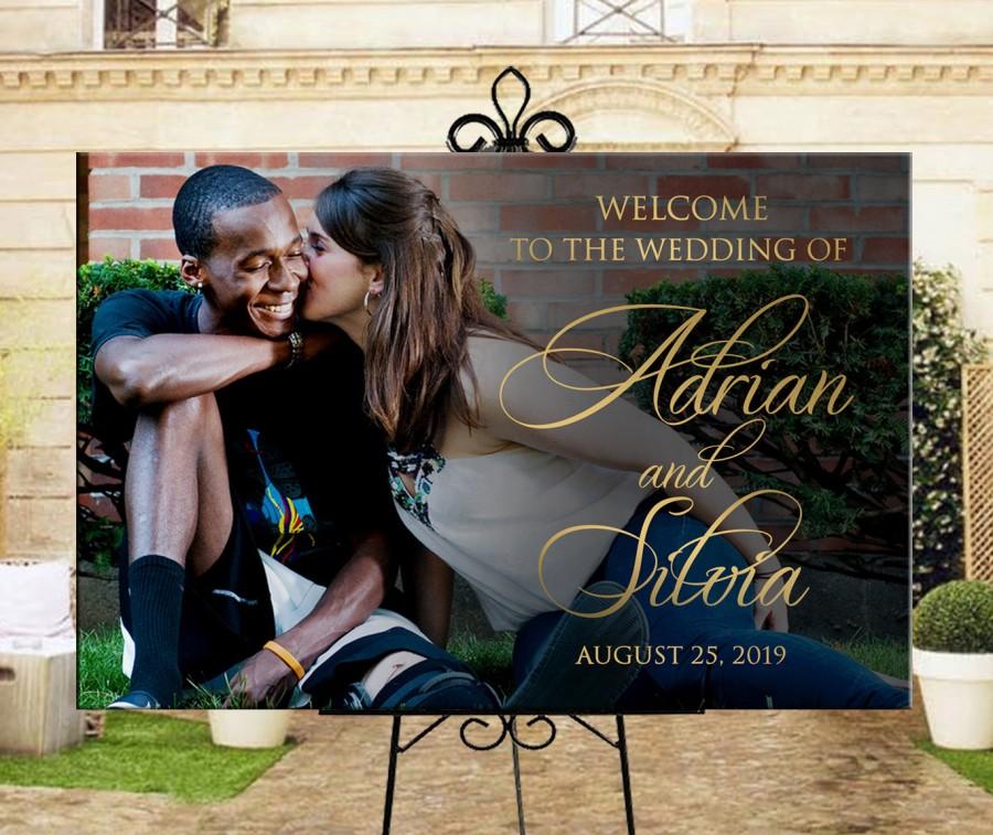 Mariage - Wedding welcome sign with photo printable personalized, custom entrance welcome photo sign for wedding or engagement party DIGITAL