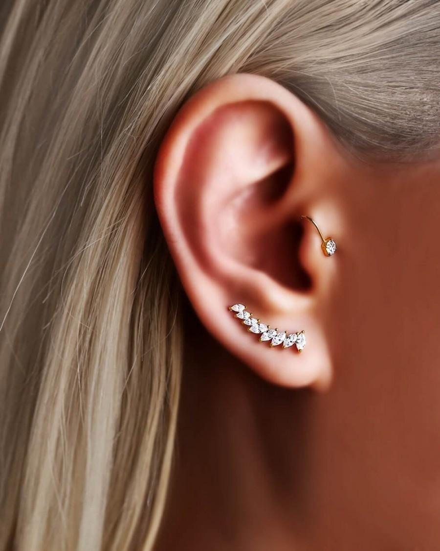 Mariage - Statement Earrings, Ear Climbers, Sterling Silver Ear Climber, Rose Gold Earrings