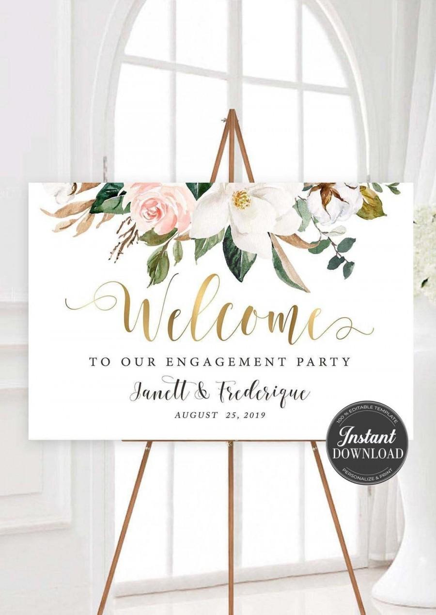 Mariage - Editable Engagement Party Sign, Printable Welcome to Our Engagement Sign,  Welcome sign, Engagement Party Print, Templett Sign,  #Magnolia
