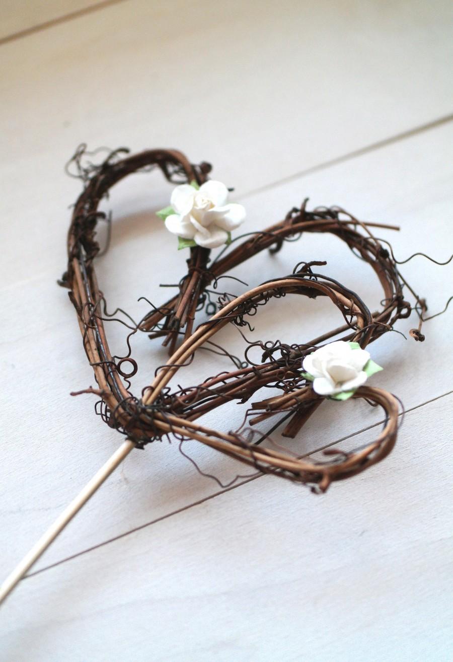 Wedding - Grapevine Heart Cake Topper, Rustic Double Heart Cake Decoration
