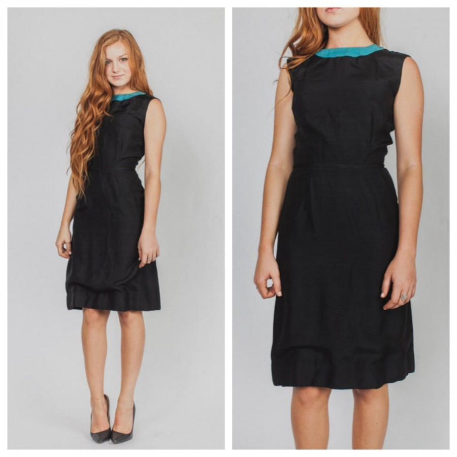 زفاف - 50s Black dress- MIDI 60s black dress DESIGNER 1950s SECRETARY 1960s knee length fifties sixties Midi vintage dress