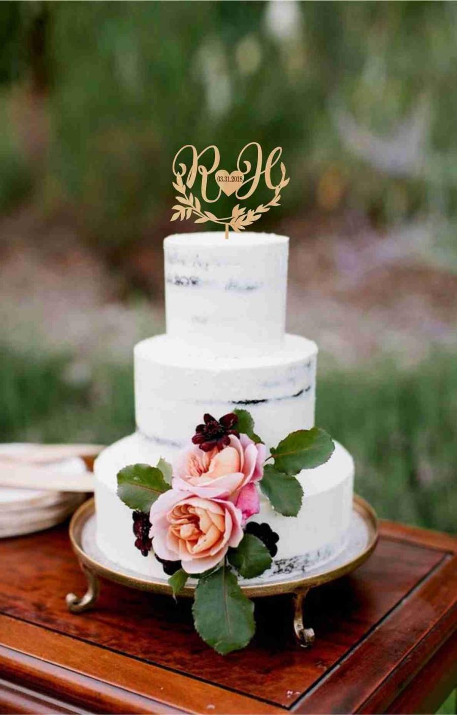 زفاف - Two letters cake topper wedding date  Monogram cake topper for wedding Two initial wedding cake topper Wedding date cake toppers
