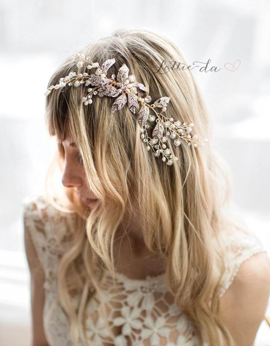زفاف - Boho Leaf Flower Wedding Headpiece in Gold, Rose Gold or Silver, "Emmaline"