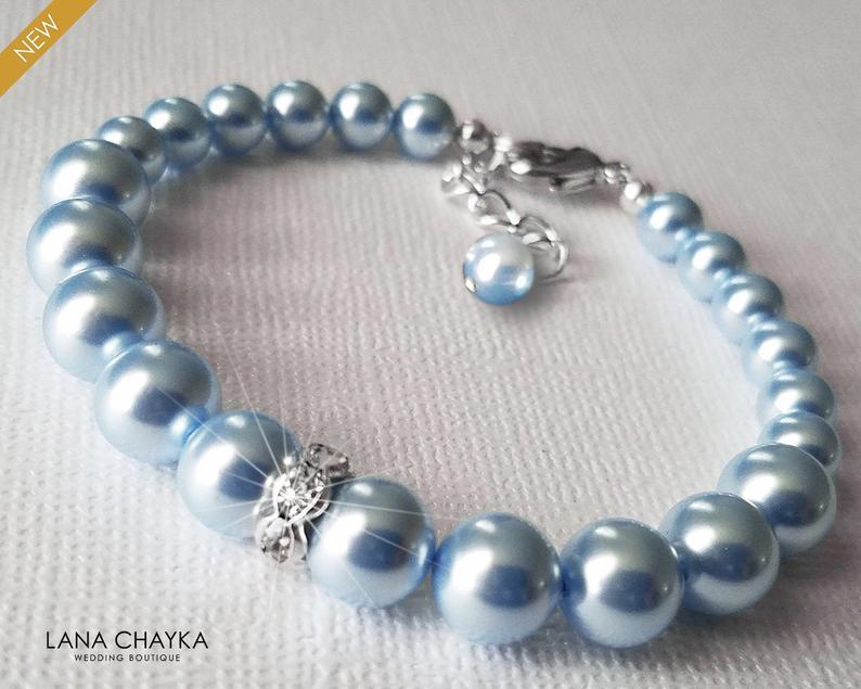 زفاف - Light Blue Pearl Bracelet, Swarovski Blue Pearl Silver Bracelet, Bridal Bracelet, Wedding Something Blue, Blue Pearl Jewelry Classy Bracelet