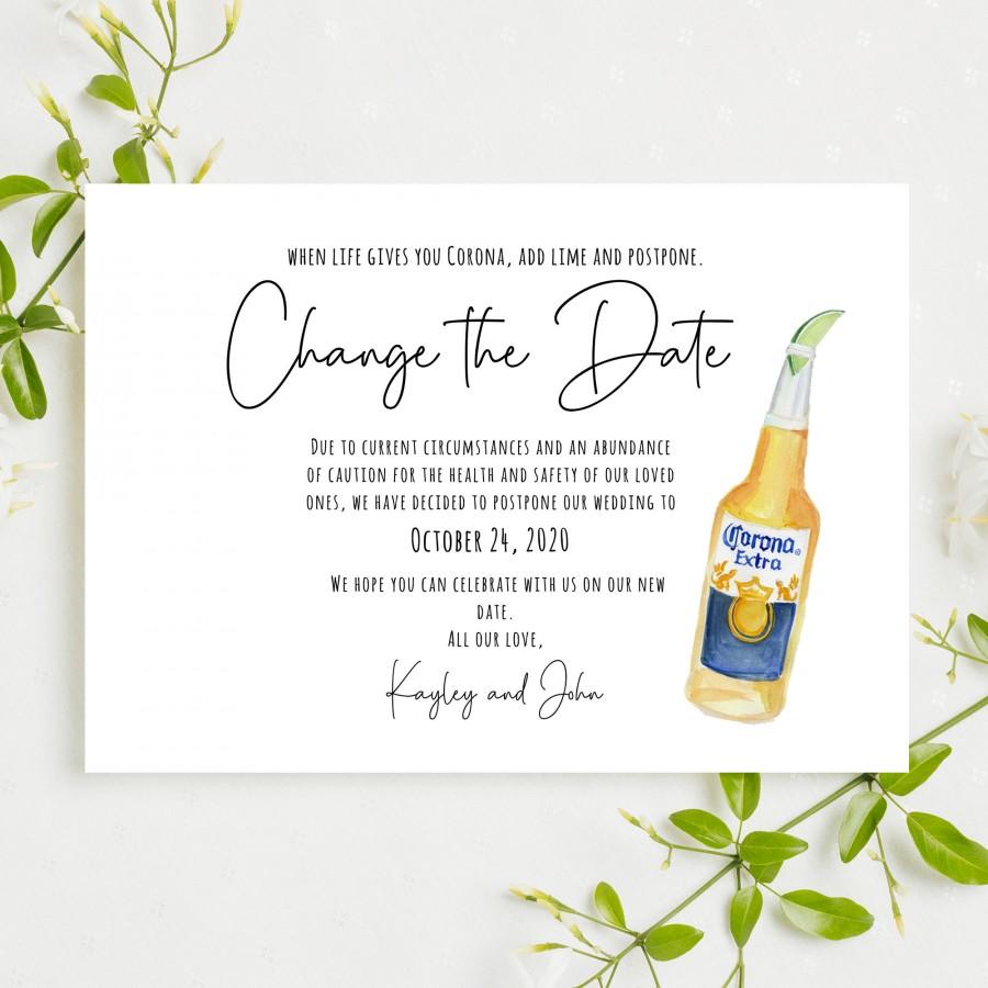 Свадьба - Printable Change the Date Card 7x5 Funny Postponed Wedding Announcement Template, Funny Change the Dates, Rescheduled Wedding Card Download