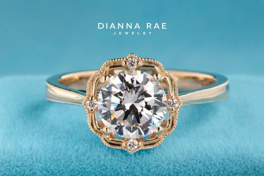 Hochzeit - Daisy Custom Vintage-Inspired Engagement Ring / Moissanite Ring / Milgrain / Dianna Rae Bridal