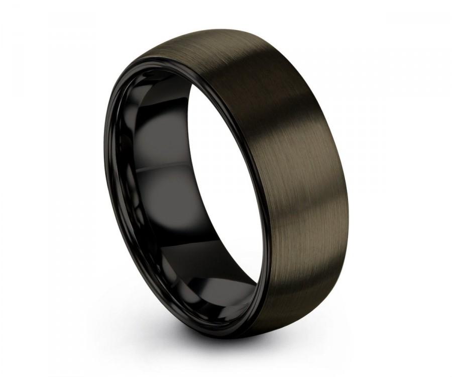 زفاف - Tungsten Wedding Band,Gunmetal Tungsten Wedding Ring,Men & Women,Tungsten Carbide Ring,Dome Tungsten Ring,Brush D