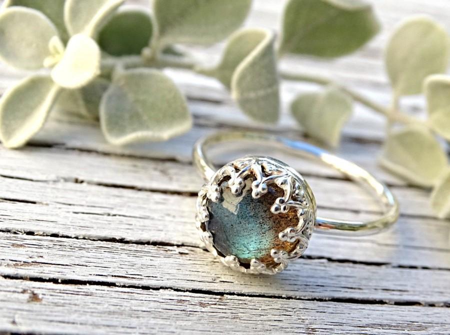 Wedding - labradorite engagement ring silver, silver labradorite ring, wedding band silver ring filigree crown ring silver personalized gift for women