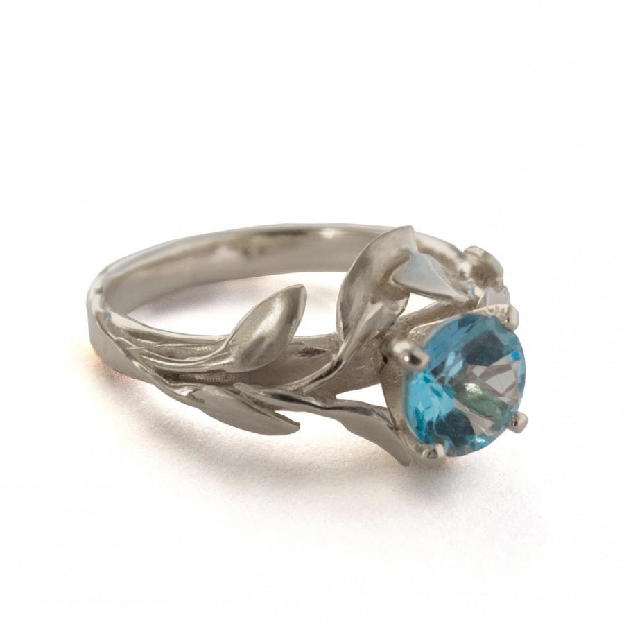 زفاف - Leaves Engagement Ring No.4 - 18K White Gold and Topaz engagement ring, engagement ring, leaf ring, filigree, antique,art nouveau,vintage