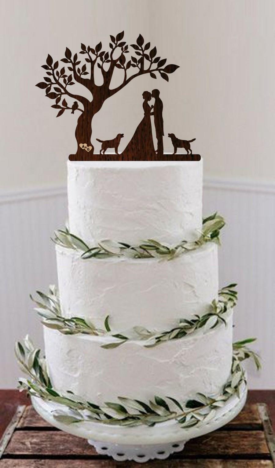 Wedding - Bride and Groom Couple Silhouette Wedding Cake Topper Mr and Mrs Cake Topper  Rustic Cake Topper Personalized Wood Tree Cake Topper Custom