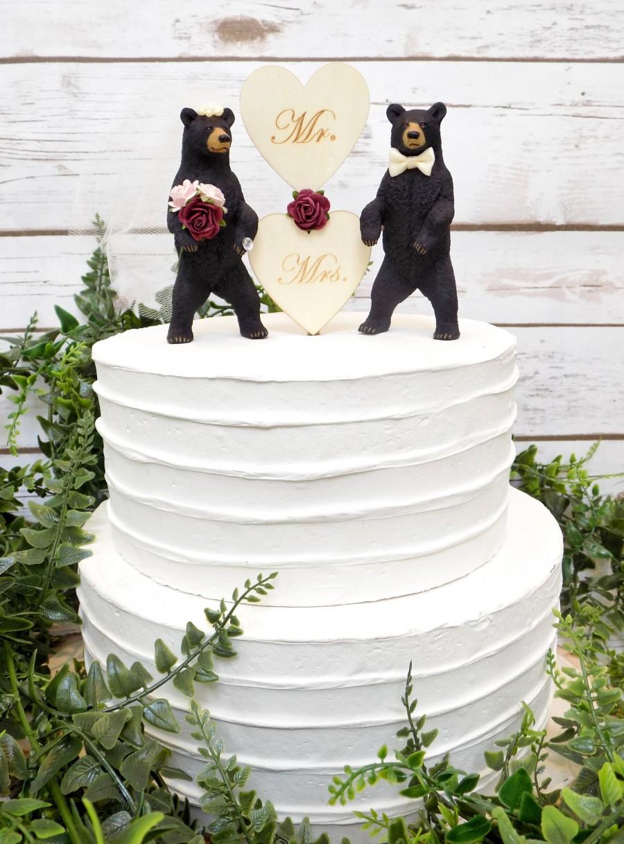 Wedding - Black Bear Wedding Cake Topper 