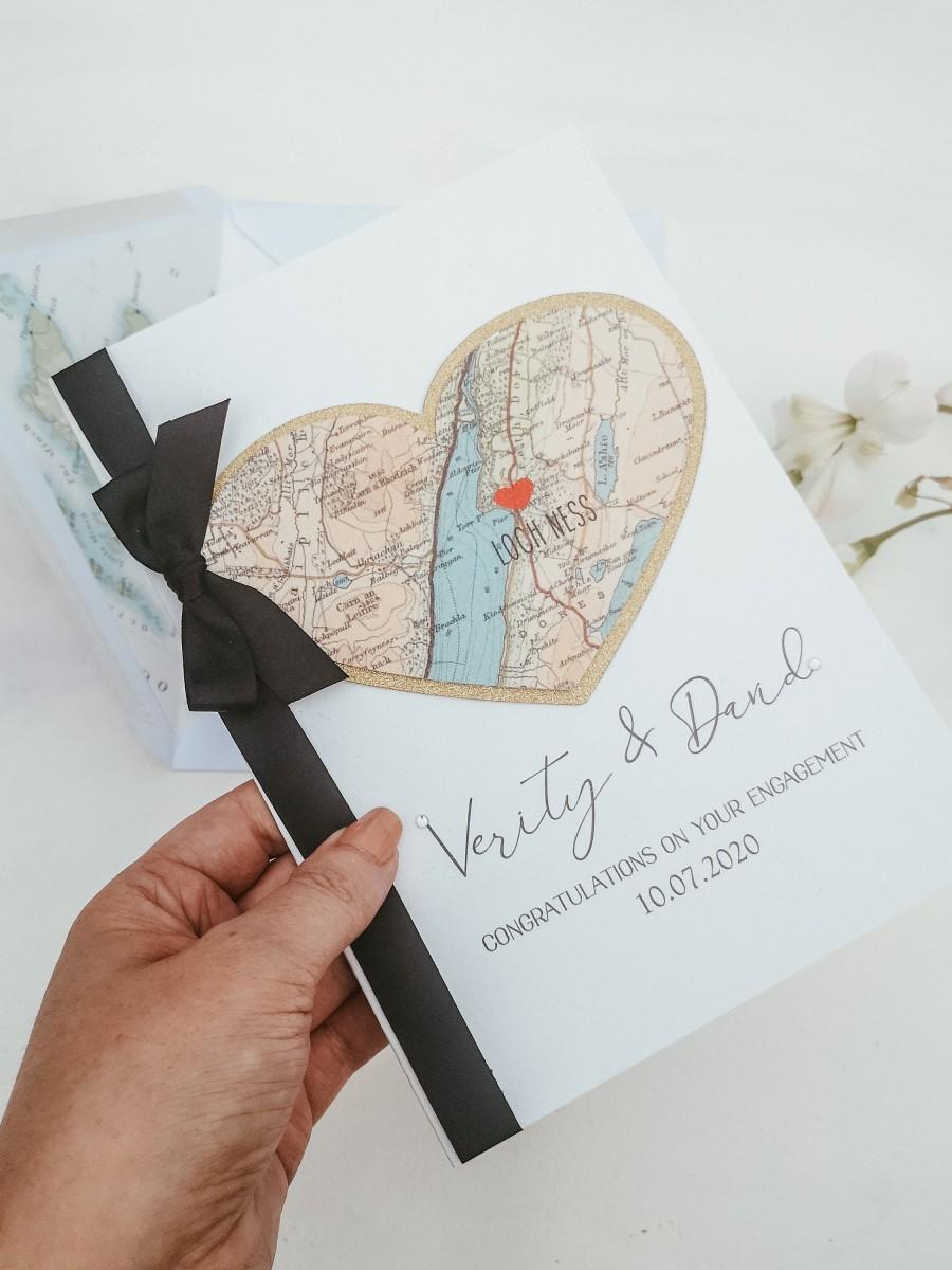 Hochzeit - Engagement Card Personalised Map Destination Design Various Colours Personalised Couple Gift