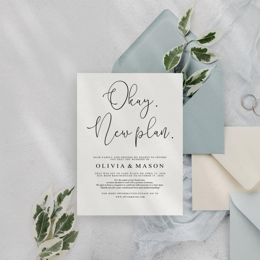 Wedding - Change of Plan Template, Wedding Postponement Card Template, Save the new date, Change the Date Card, New Wedding Plan Announcement Change