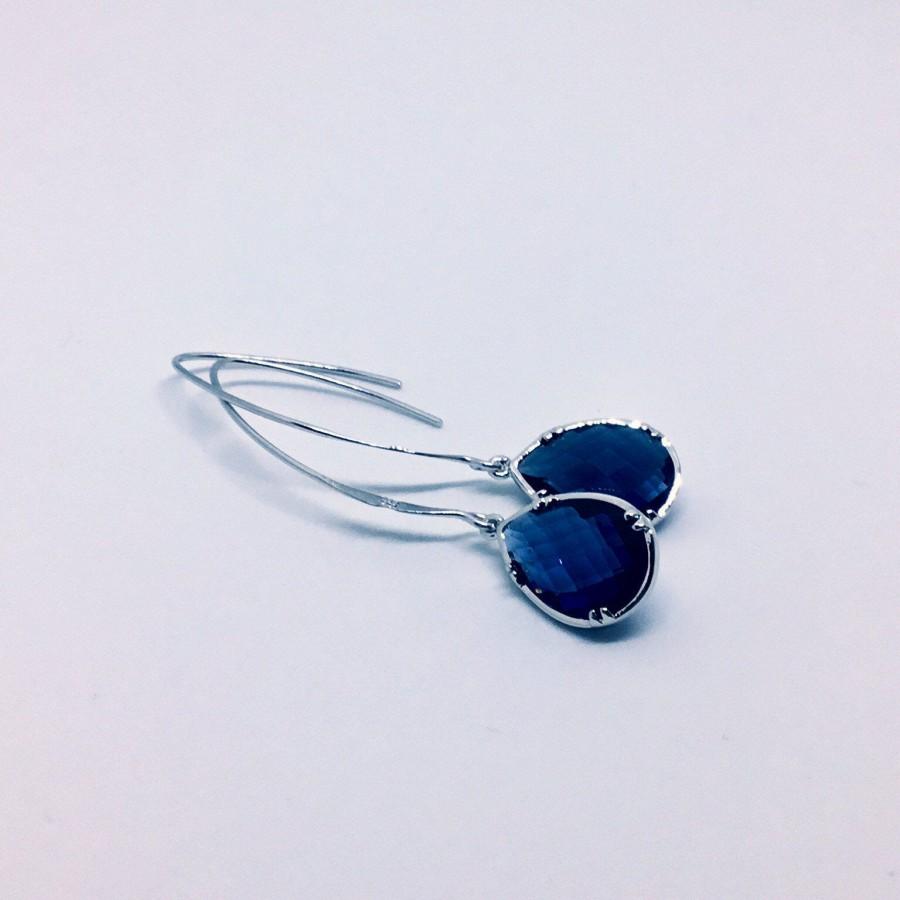 Mariage - Sterling Silver Unique bridesmaid gifts, Long blue earrings dangle September birthstone earrings dangle earrings, blue drop earrings