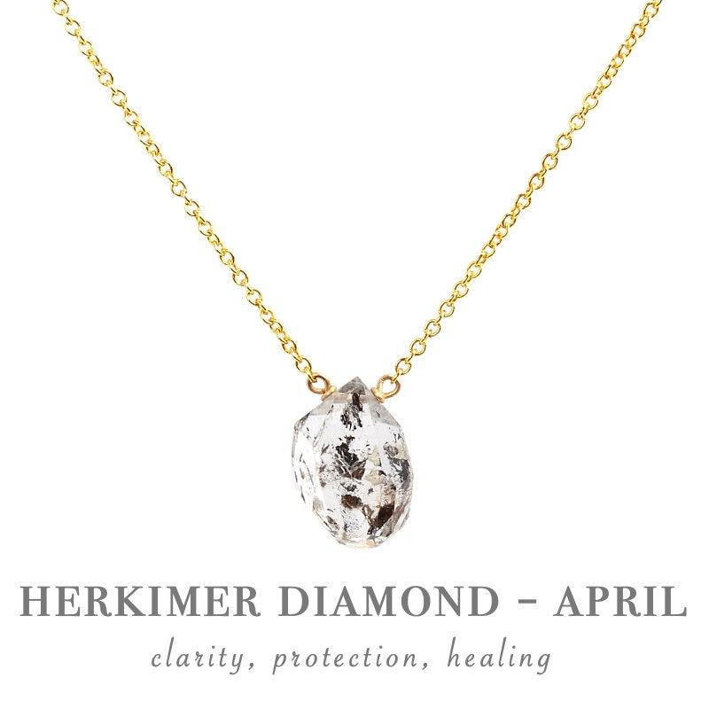 زفاف - Salt & Pepper Herkimer Diamond Necklace, April Birthstone Necklace, Raw Stone Crystal Necklace, 14k Gold, Rose Gold, Silver, Gift for Women