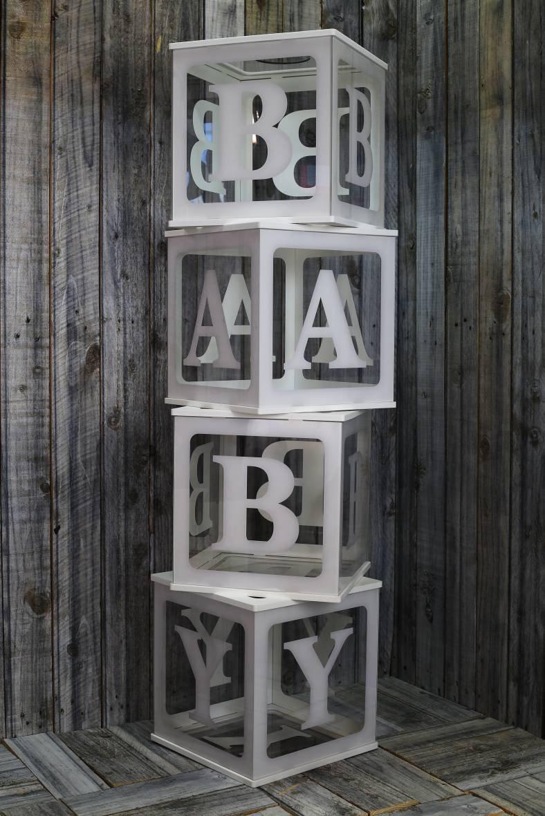 Wedding - Clear Baby Blocks, 4 Blocks, 30cm Cubes. made from 3mm Clear Plastic. For Sale. Baby Shower. Freestanding