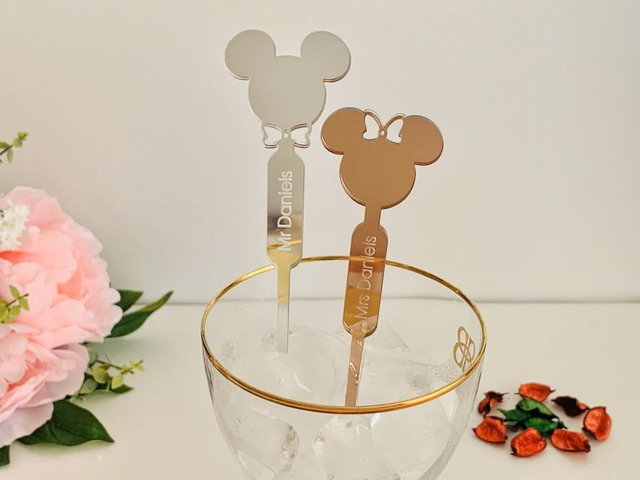 Mariage - Personalized Mickey Mouse Minnie Mouse Disney Wedding Decorations Drink Stirrers Custom Name Swizzle Stir Stick Birthday Party Accessories