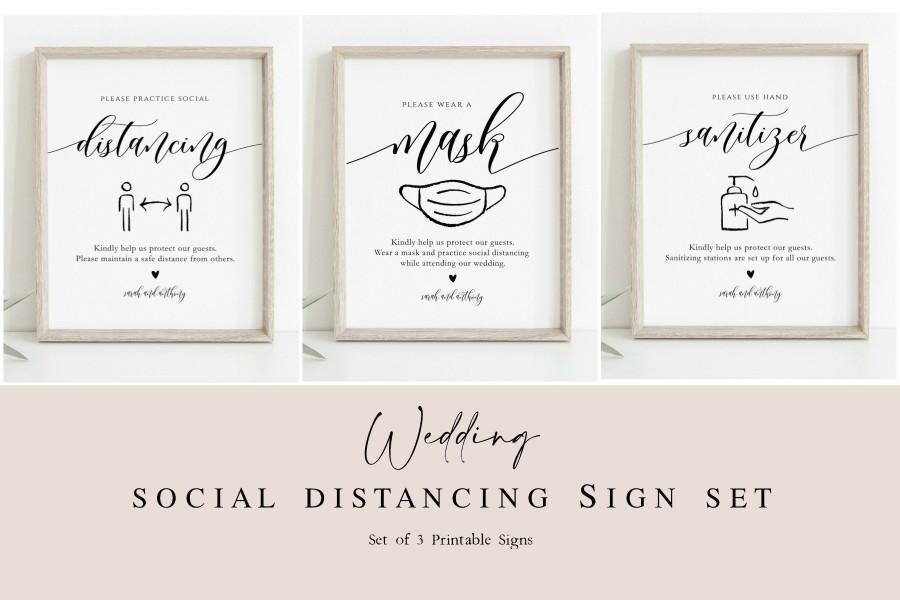 Hochzeit - Social Distance Wedding Signs, Script Wear a Mask Sign, Hand Sanitizer Sign, Wedding Printable Signs, TEMPLETT, WLP-SOU 3495