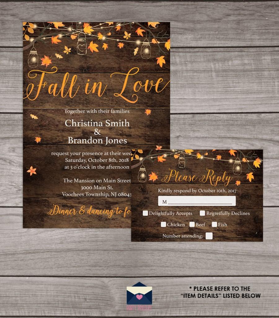 Hochzeit - Rustic Fall Wedding Invitations Printed and Shipped to You - Includes Invitation, Self Mailing RSVP Card, and Envelopes - Wedding-107