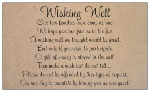 Wedding - 10 WISHING WELL CARDS kraft brown cards to include with wedding invitations gift cards tags black print general poem
