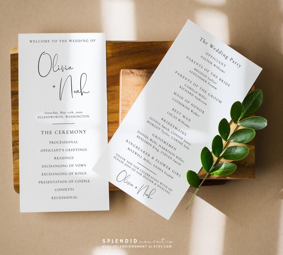 Hochzeit - Elegant Minimal Wedding Program Template, Wedding Ceremony Program Template, Printable Wedding Program - Olivia
