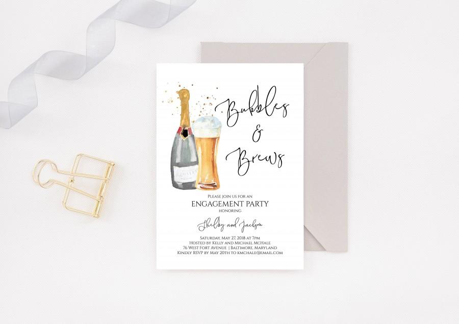 Mariage - Bubbles and Brews Engagement Party Invitation, Editable Engagement Party Invitation, Templett, Couples Shower Invitation, e375