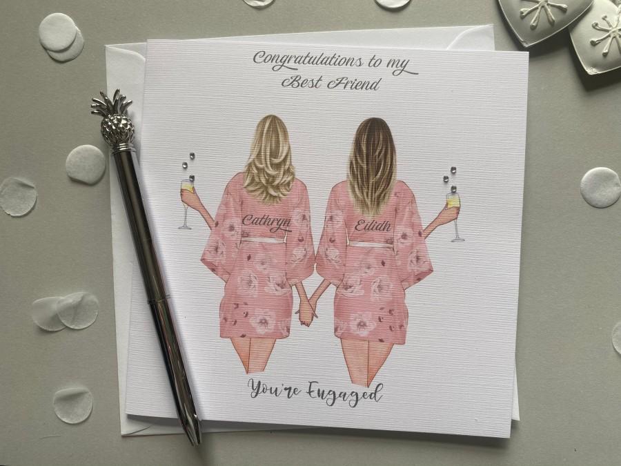 زفاف - Congratulations You're Engaged Personalised Handmade Card - Wedding Gifts/ Engagement Best Fiend Sister **CUSTOMISE HAIR STYLES **