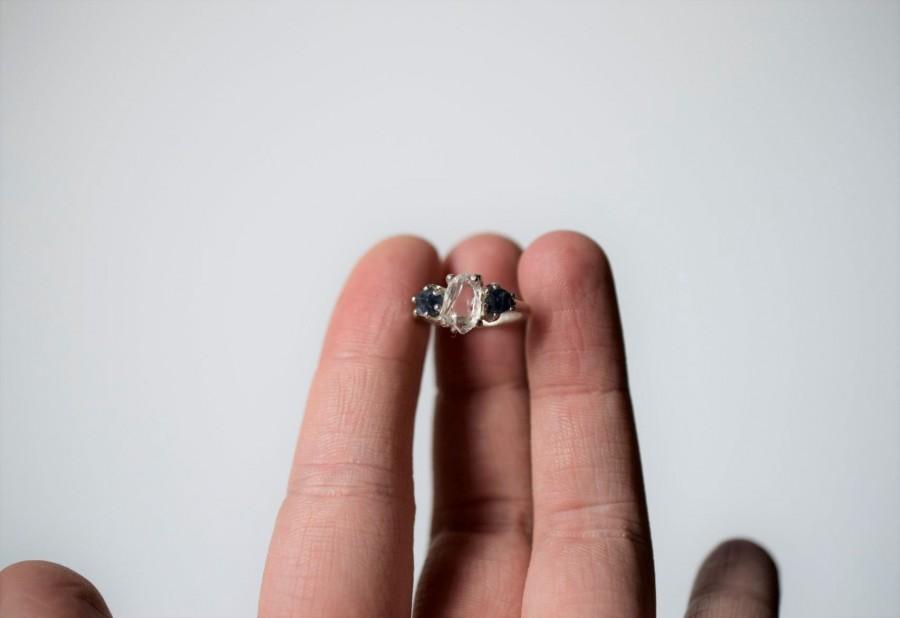 زفاف - Raw Diamond and Sapphire Engagement Ring Rough Diamond Wedding Band Unique Gemstone Sterling Silver Promise Ring Size 4 Engagement Avello