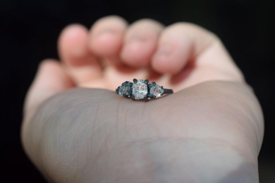 Hochzeit - California Diamond Engagement Ring, Rough Diamond Ring, Natural Uncut Diamond Wedding Band,Size 6 Ring Sterling Silver Wedding Ring