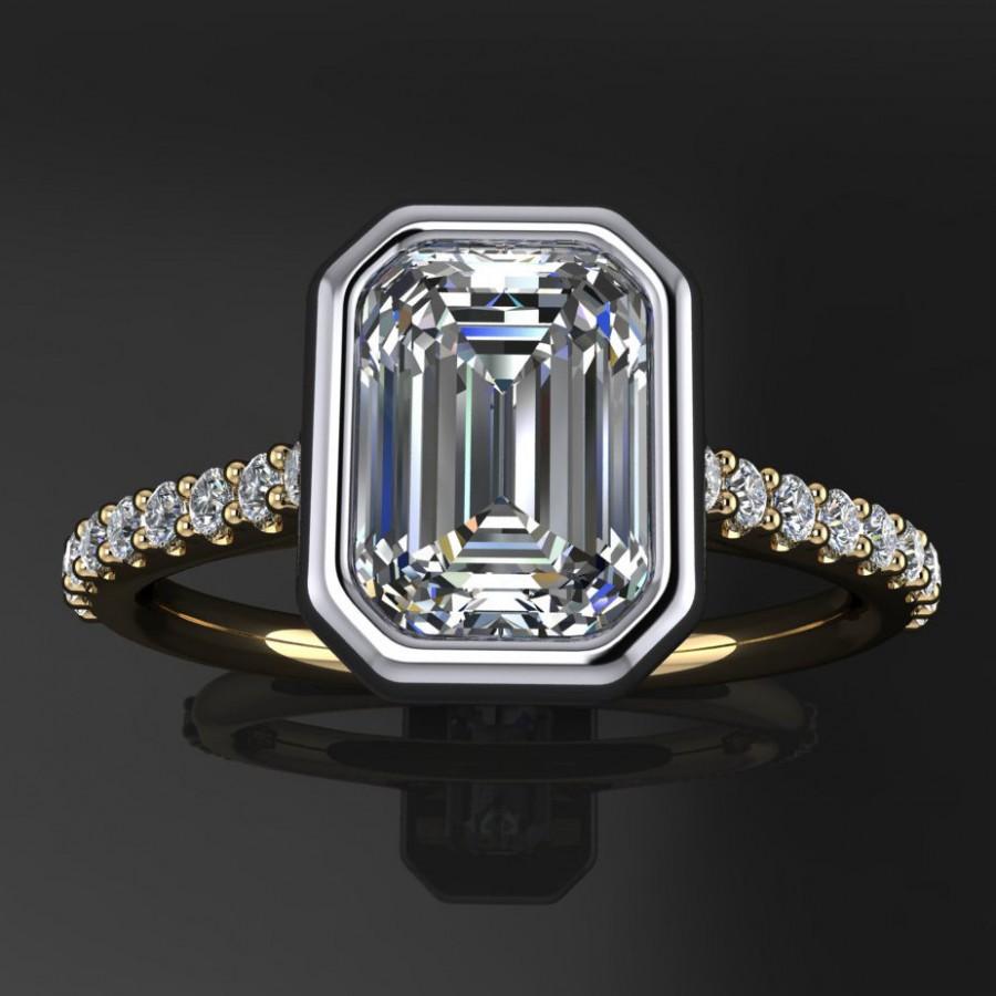 Hochzeit - halle ring - 1 carat emerald cut NEO moissanite engagement ring, emerald cut ring