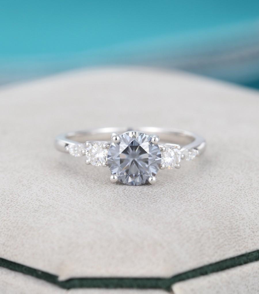Wedding - Gray moissanite engagement ring white gold Unique engagement ring vintage Marquise cut wedding Bridal Antique Anniversary gift for women