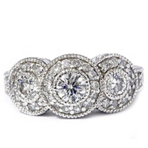 Wedding - Engagement Ring Diamond1.50CT Vintage Three Stone Diamond Ring 14K White Gold
