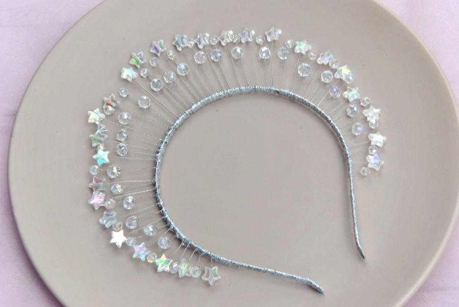 زفاف - Wedding star halo crown Bridal celestial headpiece Crystal star tiara