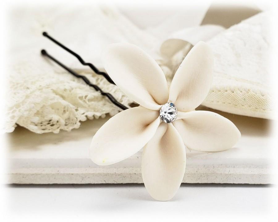 Wedding - White Plumeria Crystal Hair Pin - Plumeria Wedding Hair Flower, Tropical Flower Bridal Hair Accessories- 2.5cm (1 inch)