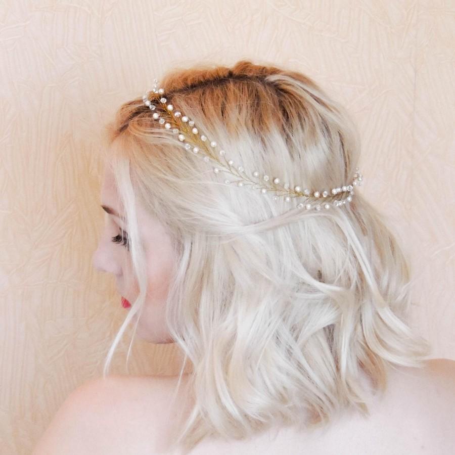 Mariage - Bridal Hair Vine Wedding Hair Vine Bridal Hair Halo Delicate Gold Headband Pearl Hair Vine Boho Hair Vine Wedding hair piece crystal  vine