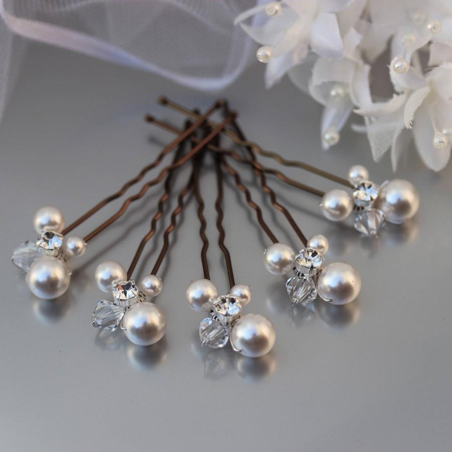 Wedding - Pearl Hair Pins, Ivory White Pearl Wedding Hair Pins for Bride or Bridesmaid, Bridal Hair Accessory or Evening Wear