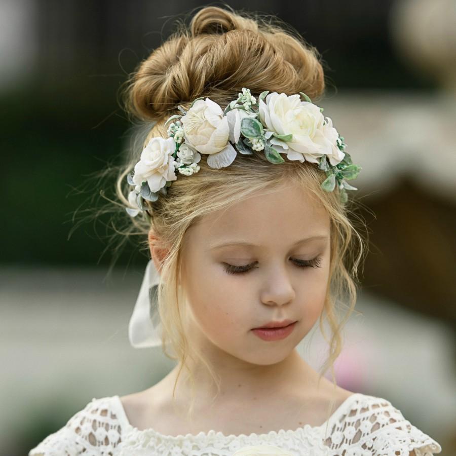 Mariage - Spring Flower girl crown, Flower hair wreath, Wedding flower crown, Floral crown, Flower halo, Bohemian wedding flower crown,Flower Headband
