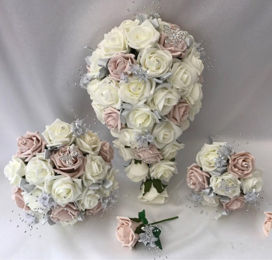 زفاف - Artificial wedding bouquets flowers sets ivory blush pink