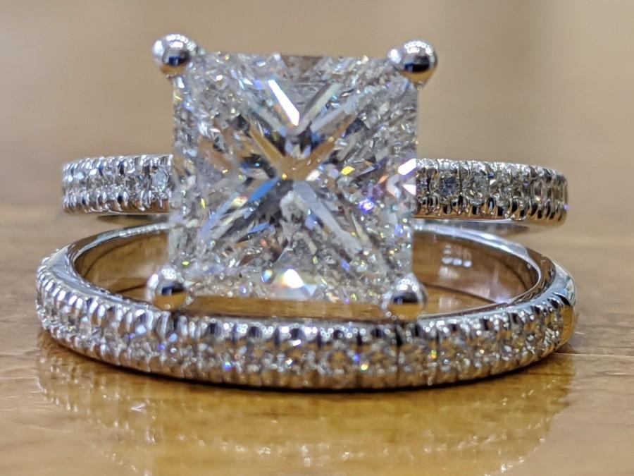 Свадьба - 4 Carat Diamond Engagement Ring, Princess Diamond Ring, 3ct Promise Ring, Anniversary Gift, Square Diamond Ring, Hidden Halo Diamond RIng