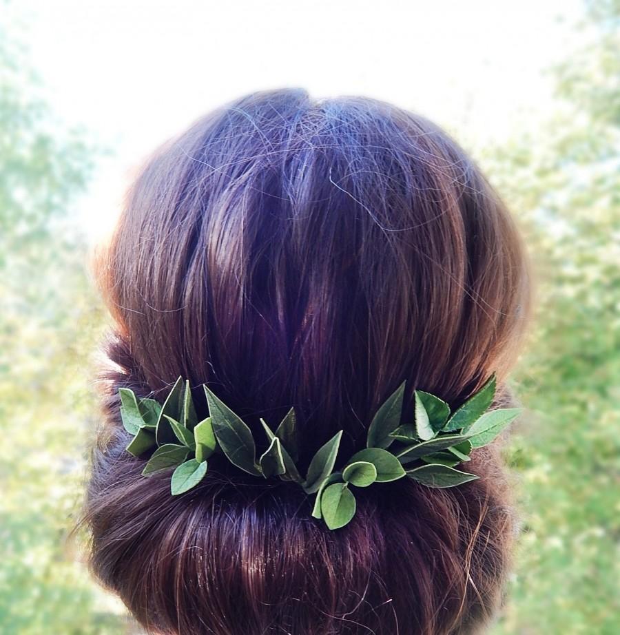 Свадьба - Green leaves hair pins Grecian hair piece Greenery wedding hairpiece Rustic headpiece