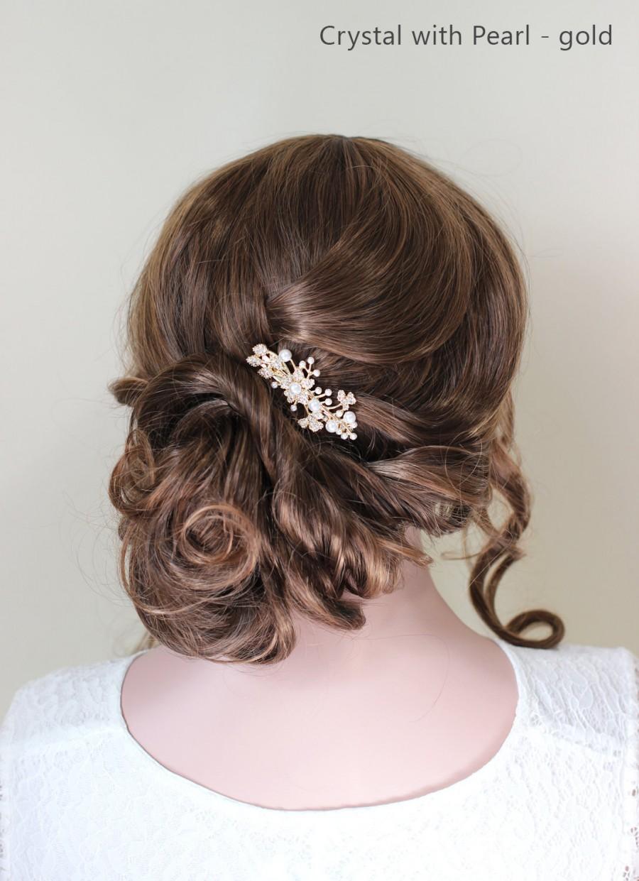 Wedding - Bridal hair barrette, Pearl crystal hair clip, bridal small hairpiece, flower barrette, headpiece, leaf hair pin, wedding hair pin