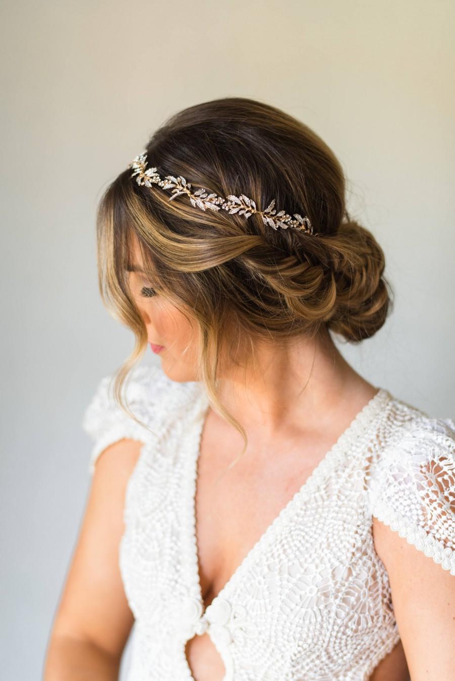 Свадьба - Bridal Wreath Bridal Hair Vine Bridal Headband Wedding Headpiece Crystal Headband Leaf Headband Branch Hair Vine Bridal Crown Tiara #187
