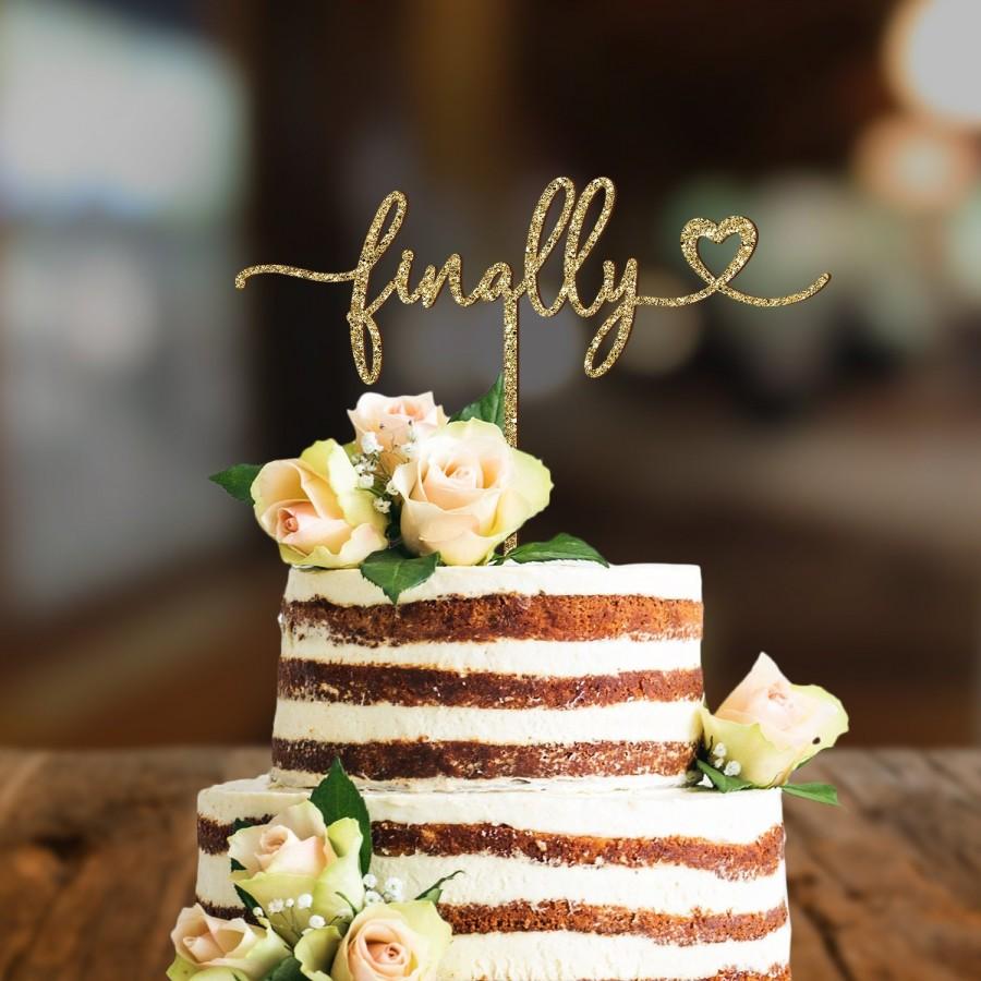زفاف - Finally Rustic wooden wedding cake topper Bridal Shower cake topper Gold Glitter Country Chic Calligraphy Wedding decoration